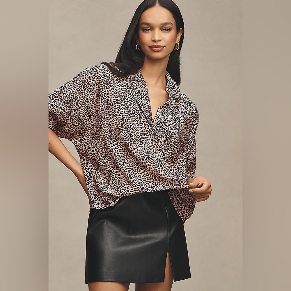 Anthropologie The Dylon Short-Sleeve Wide-Placket Top: Printed Edition